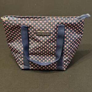 Isaac Mizrahi Inwood Large Insulated Lunch Tote Bag Navy with Pink Dots